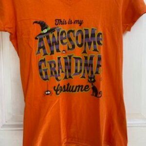 Grandmas Awesome Halloween Tee Orange With Black Glitter Accent Size Small